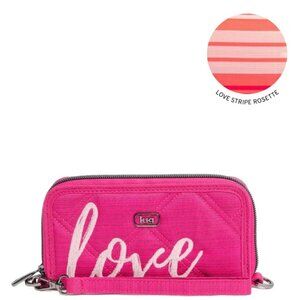 Lug Whirly Love RFID Wristlet Wallet Brushed Rosette Pink with Bubble Pink Love